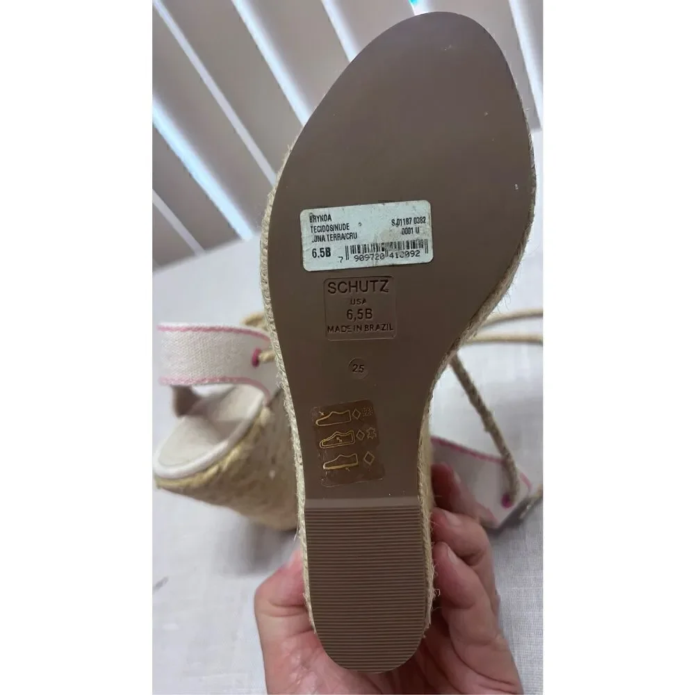 Schutz Women's Brynda Lace Up Espadrille Platform Wedges Cream Pink Size 6.5B